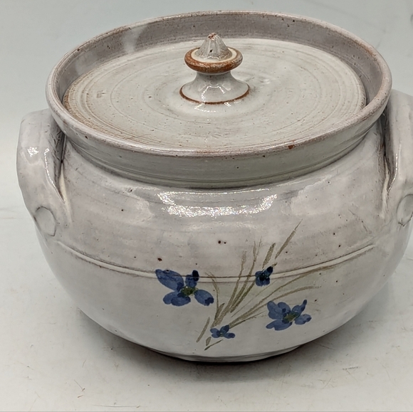 Vintage Owens Pottery Seagrove NC Covered Casserole Bean Pot Signed G.B. 90